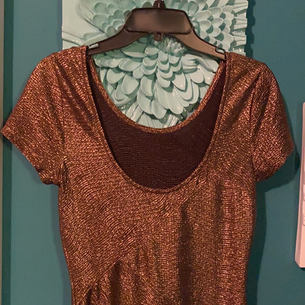 Free People Metallic Bronze/Gold Shimmer Mini dress or Tunic (Size S) - Picture 8 of 10
